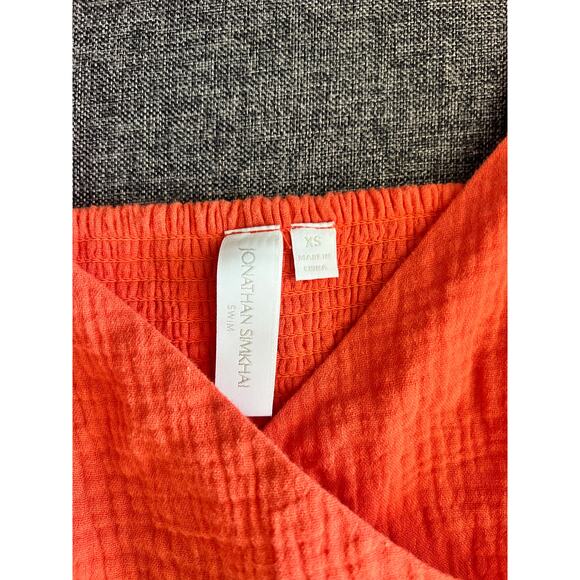 Jonathan Simkhai Mila Puff Sleeve Wrap Top in Chili XS - Picture 4 of 6